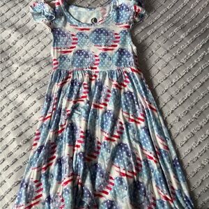 Girls' Patriotic Red, White & Blue Flag Print Casual Dress